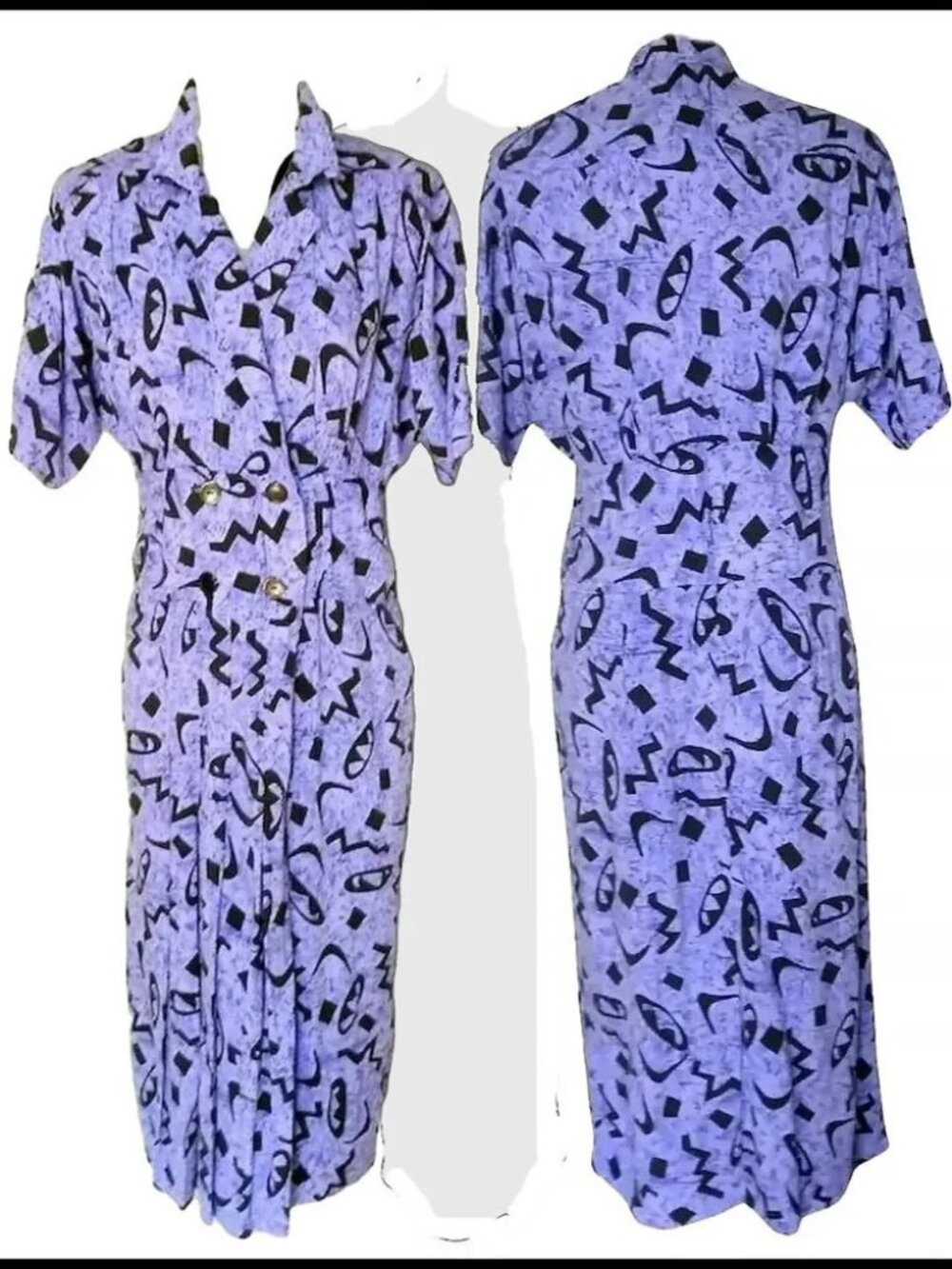 Plus Size 40s STYLE Rayon Dress with Dolman Sleeves - 80s Vintage - Picture 2 of 10